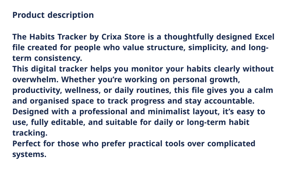 Habit Tracker Spreadsheet – Digital ( Google Sheets & Excel )